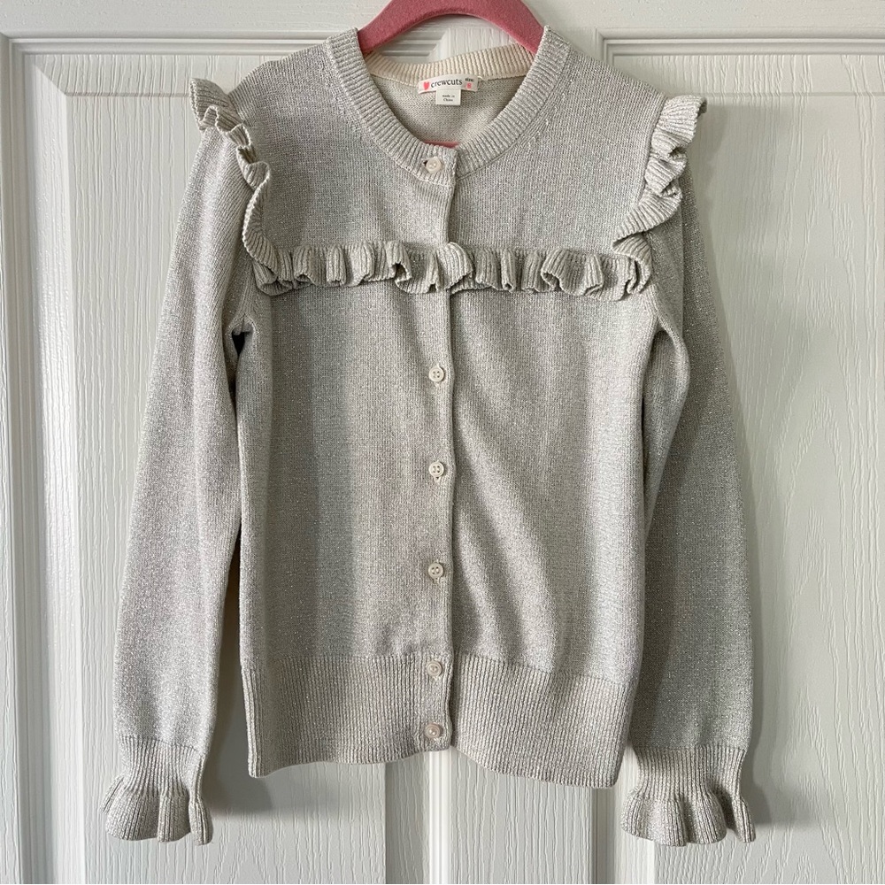 Crewcuts Metallic Ruffled Sweater Cardigan - Metallic Gray - Size 8